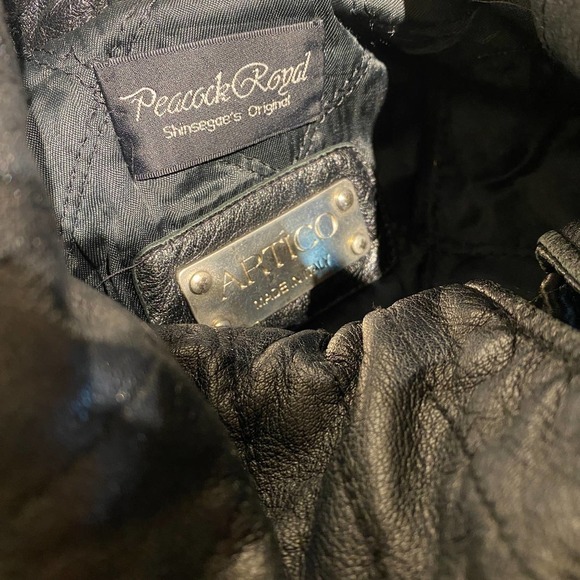 Artico Black Full Zip Spread Collar Peacock Royal Leather Jacket Womens Size 44 - Picture 9 of 10